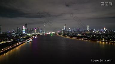 航拍广州珠江新城夜景大景